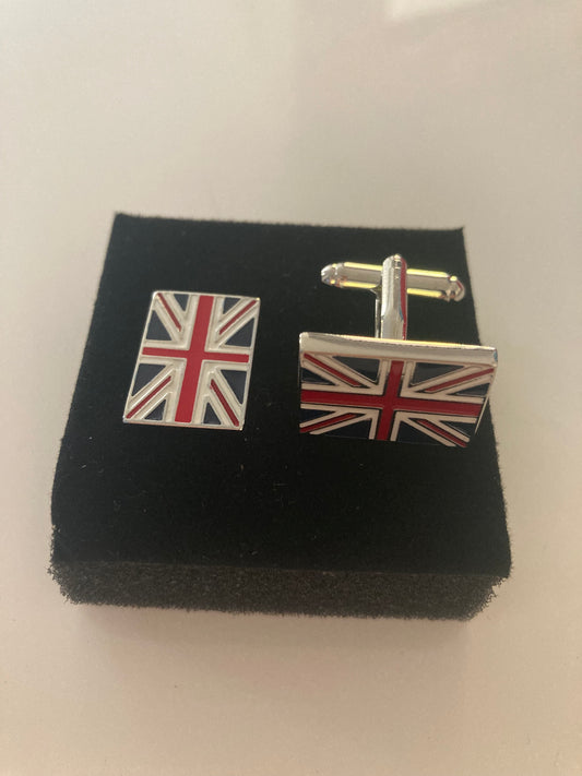 Union Jack Cuff links silver colour