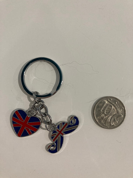 Metal Moustache and Union Jack Flag Keyring