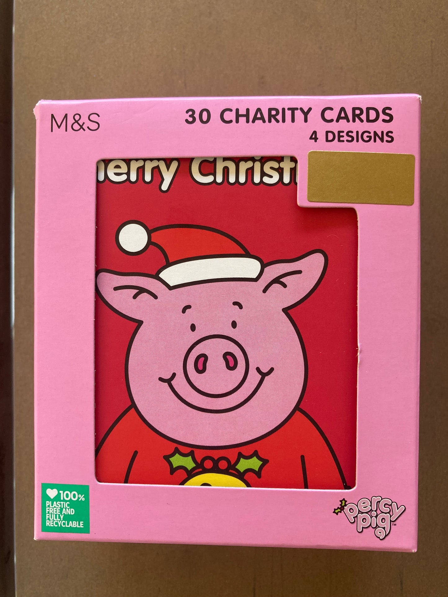 Percy Pig paper Christmas cards.  Small, four designs