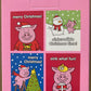 Percy Pig paper Christmas cards.  Small, four designs