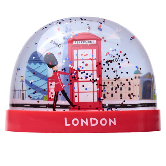 London Souvenir Red Telephone Box & Guardsman Large Glitter Snow Storm