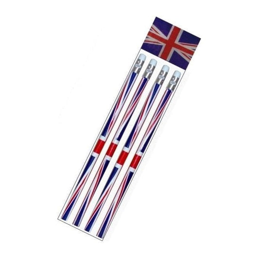 Pack of four Union Jack Pencils with eraser