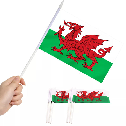 Welsh Handheld Flag on stick pack of three