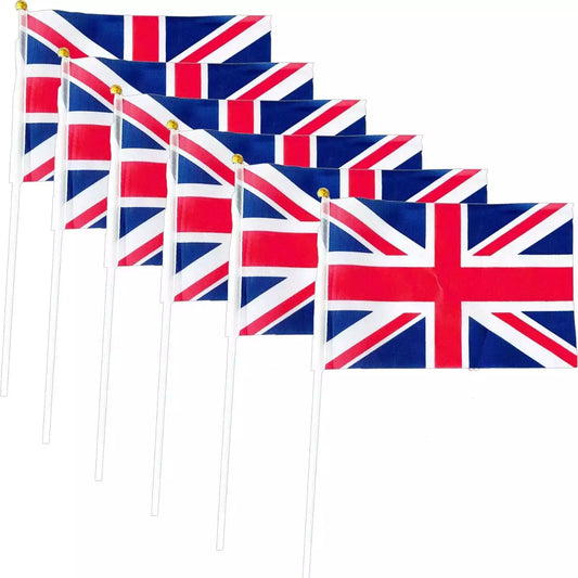 Union Jack Handheld Flag on stick pack of three