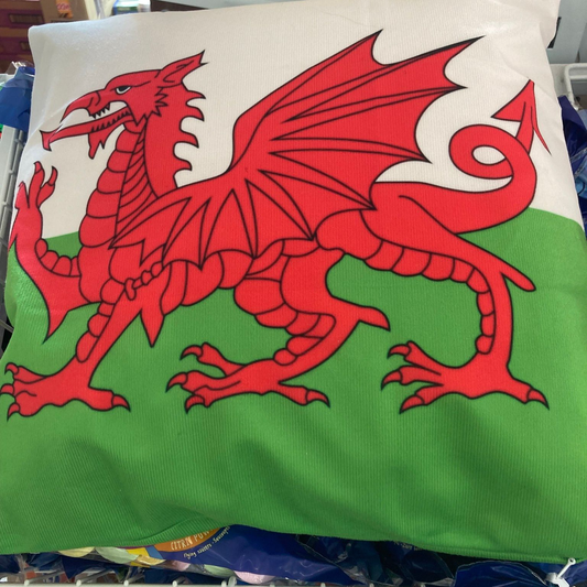 Cushion and cushion cover with the welsh flag on - the green bottom, white top and red welsh dragon 45cm x 45cm