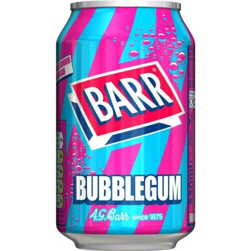 A 330ml can of Barrs Bubblegum fizzy pop drink