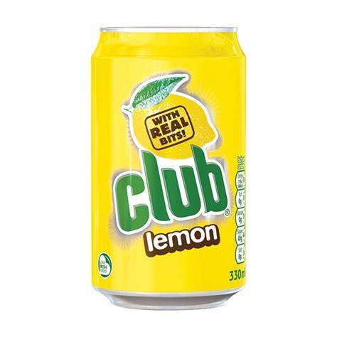 A can of 330ml Club Lemon drink with real bits