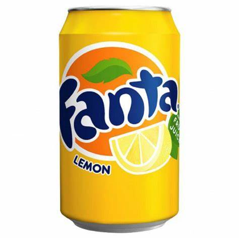A yellow can full of Fanta Lemon fizzy drink