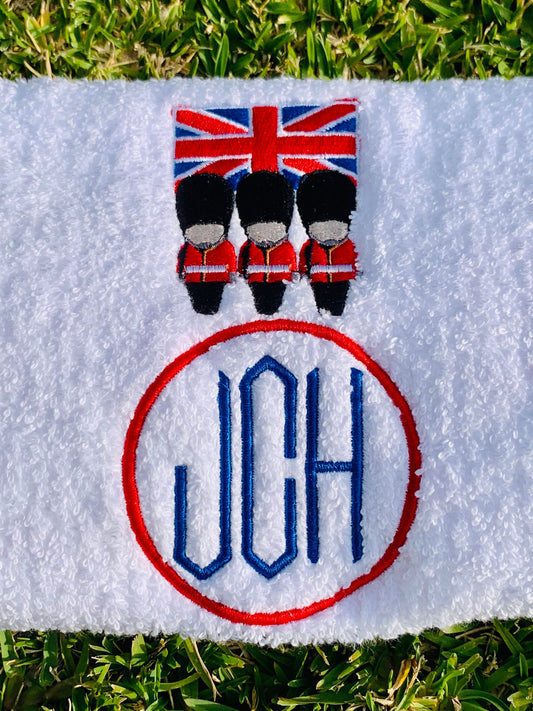Personalised Hand Towel - Soldiers, Union Jack Flag and your initials or name