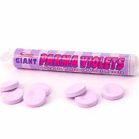 A roll of delicately perfumed violet sweets - Parma Violets 40g
