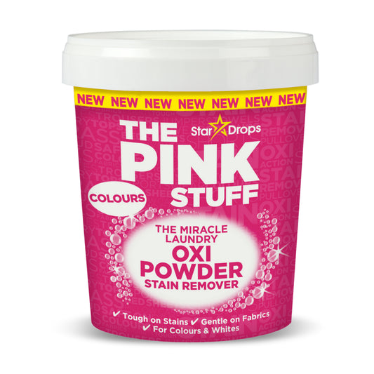 A tub of The Pink Stuff Miracle Laundry Oxi Powder Colours 1kg