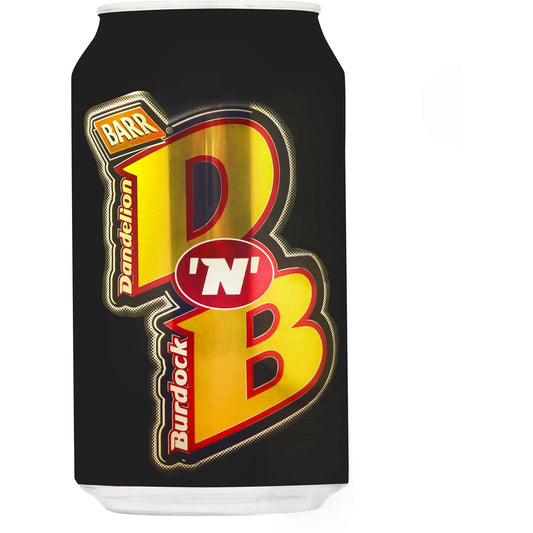 A 330ml can of Barrs D N B Dandelion and Burdock