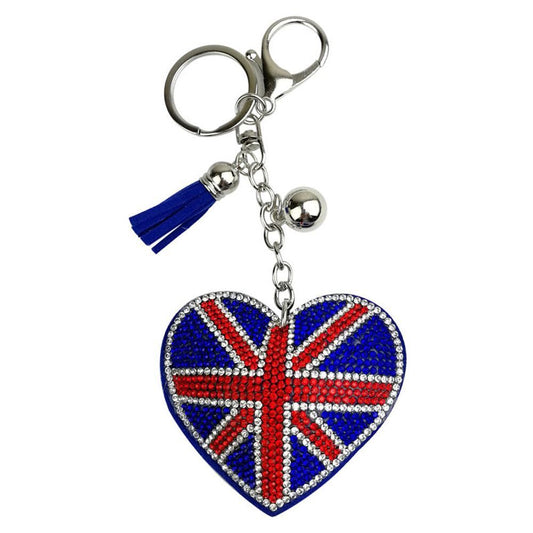 Glitter Heart Union Jack Key Ring / Bag Chain